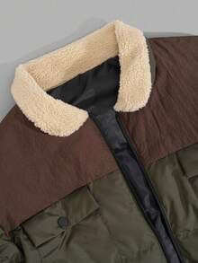 EURMUSE Áo khoác mùa đông chất lượng tốt cổ lông Color Block cho nam - xanh quân đội - Xem 5