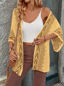 SHEIN LUNE Damen Boho-Stil Geometrisches Muster Dolman Ärmel Locker Dünner Cardigan