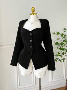 Comfortcana 大码女式甜心领长袖单排扣休闲优雅西装外套