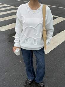 Muchica Casaco de Malha Casual Solto de Ombros Caídos com Cor Sólida, Outono