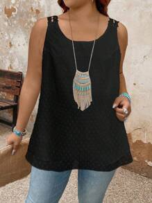 EMERY ROSE Plus Size Women Casual Loose All-Match Solid Color Sleeveless Top, Versatile - Black - View 3