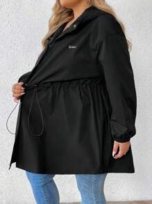 SHEIN CURVE+ Chaqueta cortavientos con capucha de longitud media, casual y deportiva, para mujer talla grande, versátil para otoño, ropa de mujer talla grande 8xl, ropa de mujer talla grande 6xl, ropa de mujer curvilínea, camisas de mujer curvilínea, ropa de mujer talla grande