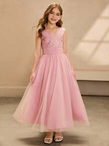 Girls Long Chiffon Dress, Christmas, Wedding, Birthday Party, Formal Gown For Teens - Pink - View 7