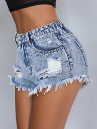 SHEIN ICON Plus Size Fashion Casual Summer Versatile Distressed Denim Shorts