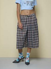 COUREZ 修身常规版型格纹牛仔短裤/夏季短裤/女士夏季度假街头休闲Y2K外出穿搭 - 彩色 - 查看 6