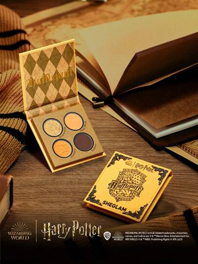 Harry Potter™ X SHEGLAM 哈利波特™ 赫夫帕夫™ 房子調色盤 4 色閃光霧面眼影盤黃色均勻著色光滑可混合眼影眼影 品牌 美容 化妝 化妝品 適合女性與女孩 完美搭配冬季春季 Y2K 時尚 流行 生日禮物 假期 派對準備就緒 最佳顏色