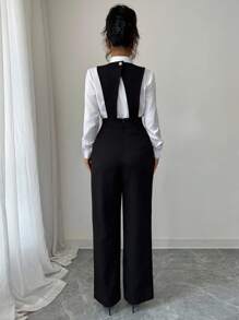 Elenzga Women's Casual Black Wide Leg Jumpsuit - Black - View 2