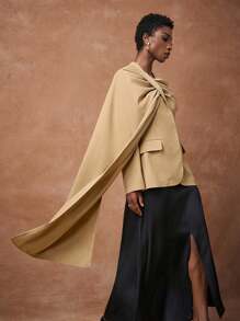 Zivah 超大长袖西装外套，亚麻卡其色，休闲优雅，通勤、音乐节、毕业季、日常穿着、海滩、街头风格，2025秋冬新品 - 卡其色 - 查看 4