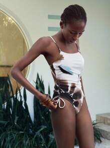 Maija 女士花卉印花侧抽绳连体泳衣，度假装 - 彩色 - 查看 1