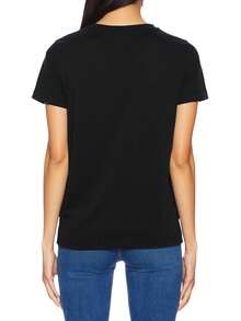 Champion 女式夏季字母图案圆领短袖休闲T恤 - 黑色 - 查看 2