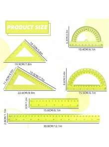 SHEIN Basic living 6 件套尺子套装（带量角器和直尺）、30 厘米学校办公室测量工具套件、5 色数学几何套装（适合学生）、返校用品、适合教室和办公室使用的绘图尺