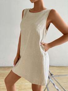 SHEIN EZwear Vestido de verano sin mangas para mujeres, con cuello redondo y huecos en unicolor