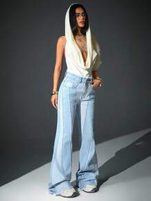 CasuGlow WOMEN WIDELEG JEAN FRINGE DETAIL CASUAL JEAN Two Piece Set Denim Two Piece Set Wide Leg Jeans Baggy Jeans Jeans Outfit - Light Wash - View 6
