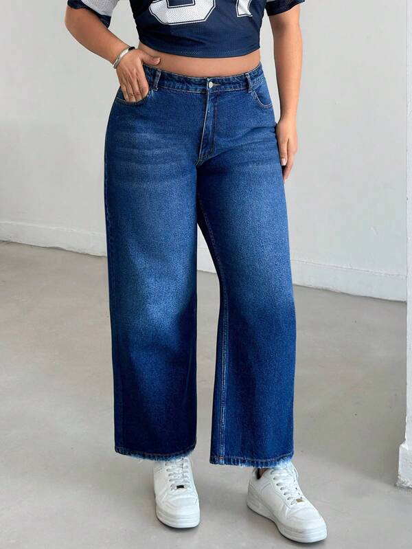 SHEIN Jeans diritti a vita alta e vita corta casual di taglia grande