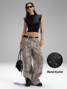 LYSMO Decorazione in metallo nero minimalista, spalle larghe, colletto alto piccolo, stile old money, abbigliamento da ufficio per donna, comodo e casual, versatile per pendolarismo e campus - nero - Visualizzare 5