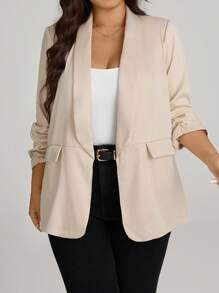 Comfylo Veste de costume d'affaires à manches bouffantes avec poches, grande taille, pour le bureau et les déplacements en automne/hiver - Nude - Voir 4