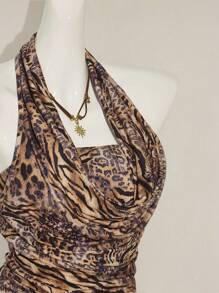 SHEIN ICON 2pcs Women Boho Brown Draped Country Concert Zebra And Leopard Print Bandeau Top And Strapless Camisole Set - Multicolor - View 9