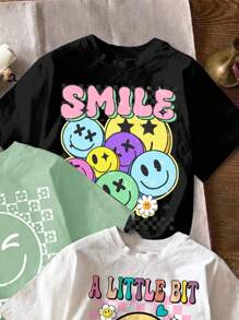 3pcs Young Girl Simple Cartoon Pattern Casual T-Shirts, Suitable For Summer Cute Graphic Tees Cute T Shirts Teen Kawaii Clothes Cute Shirts Girls, School, Campus, College - Multicolor - View 5