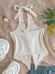 SHEIN Tween Girls Casual Minimalist Comfy Halter Neck Sleeveless Asymmetrical Hem Tank Top