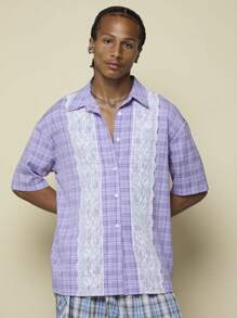 COUREZ 男女通用短袖格子衬衫，带蕾丝细节 / Y2K 度假装扮 女装 夏季外出装扮 可爱