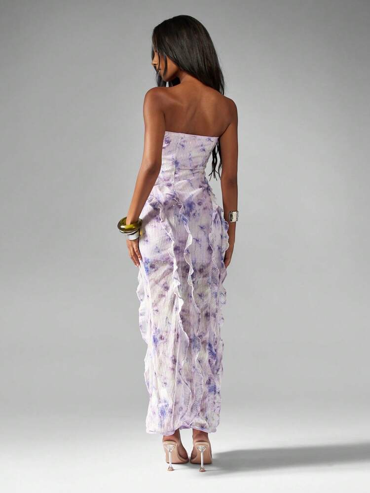 MISSGUIDED Strapless Sequin Maxi Dress With Ruffles And Side Slit