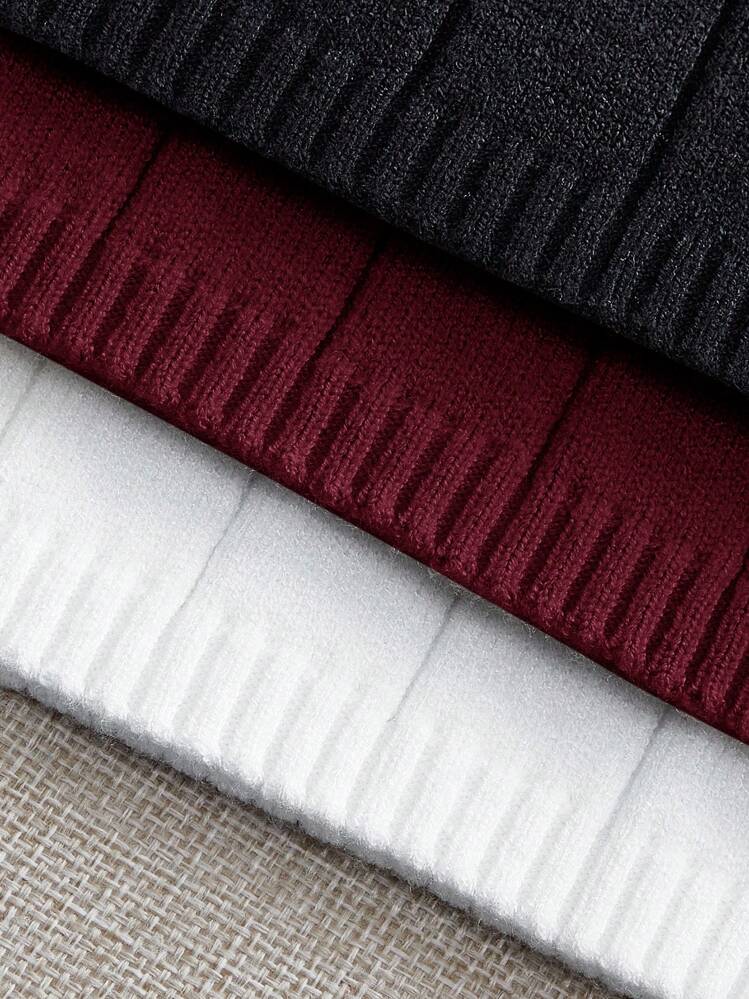 SHEIN LUNE 3pcs Set Women All-Match Pullover Sweaters, Classic Versatile Warm Casual Tops For Autumn/Winter,Tops For School Petite In Woman Clothing Airport For Women Fall Sweaters Fall Tops Women Autumn Cute Tops For Women - Burgundy - View 5