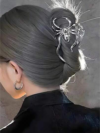 Grunge Punk 1pc Metallic Spider Hair Claws Street Claw Clips Hair Clips Hair Jaw Clip Hair Clamps Hair Clutch Hair Catcher Clip, Halloween