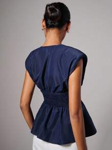 COSMINA Women Elegant V-Neck Ruffle Hem Tie-Front Camisole Top V-Neck Peplum Top,Four Seasons,Teacher Outfits For Women,Business Casual Woman,Going Out Tops - Navy Blue - View 2