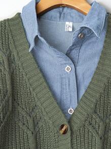 GlowEve Áo len cardigan đơn hàng ngày thiết kế rỗng màu trơn tay dài cho nữ - xanh quân đội - Xem 4