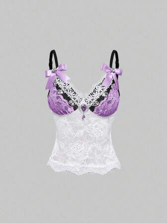 Fairycore Camiseta de tirantes para mujer con encaje, contraste de color y bordado de strass con estilo de sirena para playa y resort