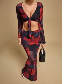 TrendSteals Summer Floral Print Mesh Patchwork A-Line Skirt Fall Women Clothes Back To School - Black - View 7