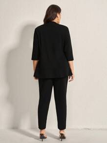 Comfylo LUNE 加大码女式纯色七分袖西装外套和裤子两件套办公室套装