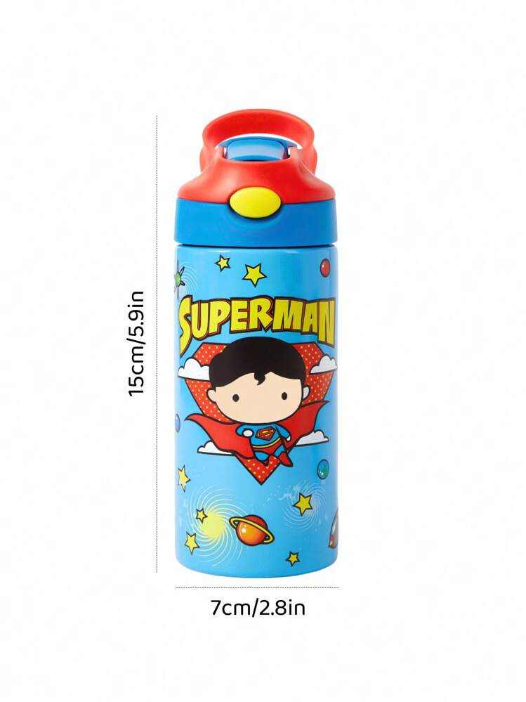 SUPERMAN X SHEIN 16 盎司/500 毫升不锈钢水瓶，带吸管，带手柄，适合运动、旅行和上学 - 藍色 - 查看 6