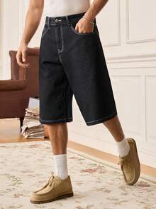 SWAVVY Casual Summer Men's Wide Leg Denim Shorts - Royal Blue - View 4