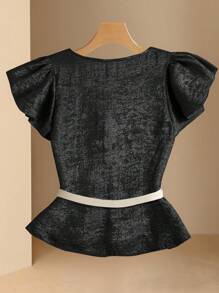 SHEIN Clasi 女式V领蝴蝶袖镀金休闲衬衫