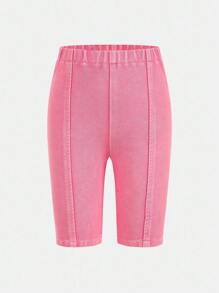 Tween Girl 3-Piece Washed Denim Bike Shorts Set, 3 Colors, Comfortable Stretchy Knitted Denim Cotton Fabric, Elastic Waistband, Front Ripped Design Details, Denim Casual Street Style, School, Outdoor, Sports Essential Versatile Denim Piece - Multicolor - View 7