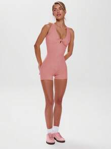 Musera Sport Twist Front Cut Out Back Sleeveless Unitard Active Workout Gym Fitness Summer - Pink - View 5