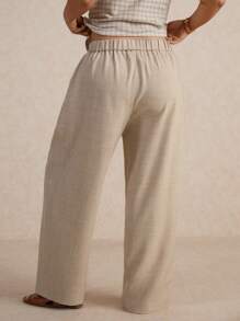 Elaquor Plus Size Casual Versatile Solid Color Loose Fit Suit Pants - Khaki - View 2
