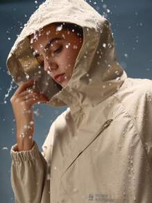 In My Nature Áo khoác ngoài trời mùa thu ngắn có mũ trùm đầu dành cho nữ của Nature Hike, Áo khoác chạy bộ ấm áp để đi bộ đường dài - Màu be - Xem 10