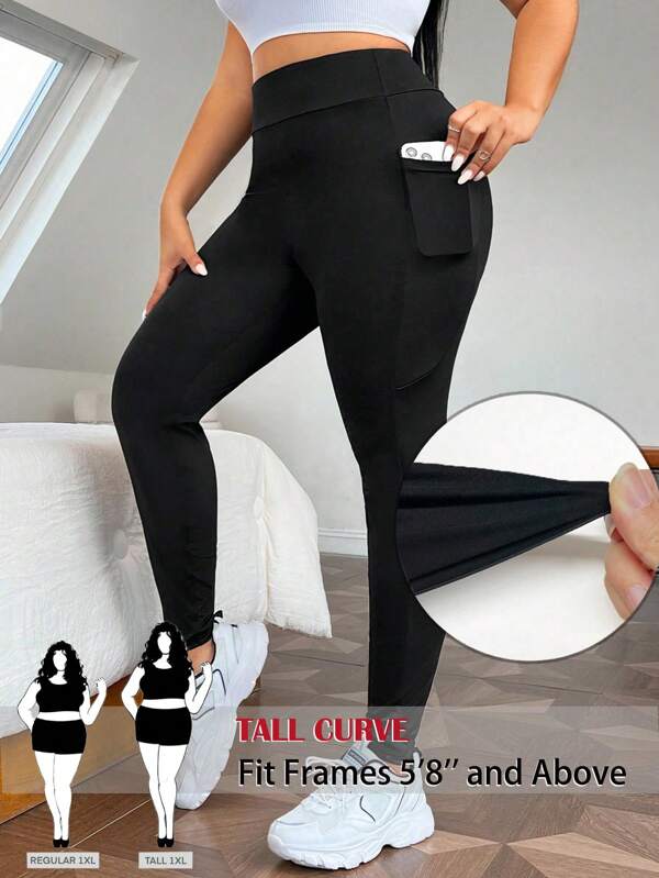 SHEIN Tall CURVE Plus Solid Wideband Waist Leggings With Phone Pocket