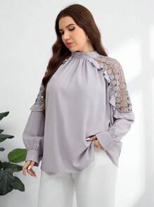 Modelyn Ruffle Lace Shoulder Revealing Sexy Women Luxury Celebrity Fashion Plus Size Blouse Fall Cloth For Women
