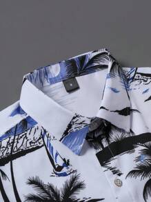 Manfinity RSRT 植物印花前扣休闲短袖衬衫，夏季 - 彩色 - 查看 4