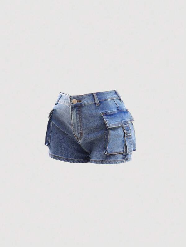 Girlism Shorts vaqueros con utilidad, cintura alta, elásticos, con bolsillo con solapa, de streetwear para adolescentes, booty shorts, adecuados para uso diario, viajes, al aire libre, en casa, brunch, fiesta del té, ir al trabajo, aeropuerto, ropa de otoño/invierno para adolescentes, ropa de vuelta al colegio, outfits de streetwear Coolane