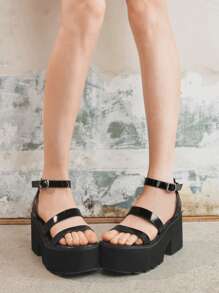 Sugerpunk Women's Platform Round Toe Thick Bottom Punk Style Fashion Sandals - Black - View 6