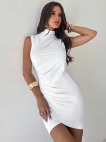 Firerie 女士新款优雅修身花苞裙摆连衣裙，白色裙摆凸显身材/全白派对装扮/机场旅行装/外出装/女士办公室着装/外出/复古富家女风/返校装/校服 - 白色 - 查看 7