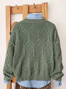 GlowEve Áo len cardigan đơn hàng ngày thiết kế rỗng màu trơn tay dài cho nữ - xanh quân đội - Xem 2