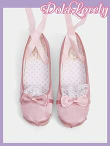 Dola Lovely 女士粉色可爱圆头平底鞋，带蕾丝蝴蝶结，低帮洛丽塔风格，浪漫礼物，适合派对、圣诞节、万圣节等场合 - 藕粉色 - 查看 5