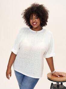 Comfylo 夏季寬鬆基礎短袖大尺碼T恤，家居和戶外休閒服 - 白色 - 查看 6