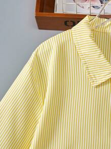 Teen Girls' Casual Striped Long Sleeve Long Shirt Yellow Striped Shirt Girls Girls Yellow Striped Shirt Striped Shirt Kids