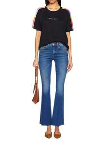 Champion 女式日常休闲圆领落肩短袖T恤 - 黑色 - 查看 3